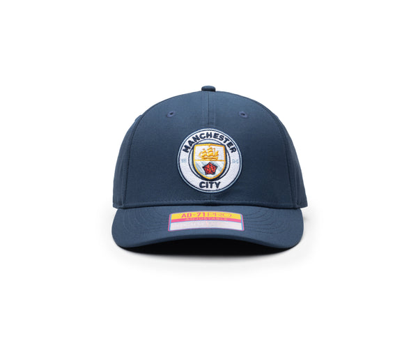 Manchester City Standard Adjustable hat with mid crown, curved peak brim, and adjustable closure.