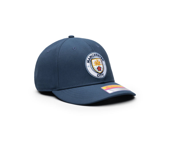 Manchester City Standard Adjustable hat with mid crown, curved peak brim, and adjustable closure.