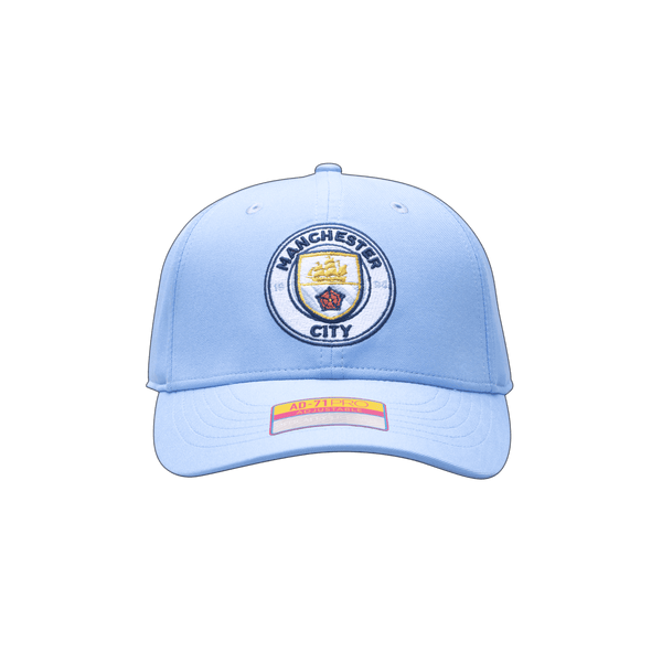 Manchester City Standard Adjustable hat with mid crown, curved peak brim, and adjustable closure.