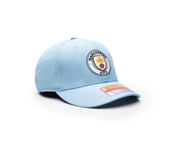 Manchester City Standard Adjustable hat with mid crown, curved peak brim, and adjustable closure.