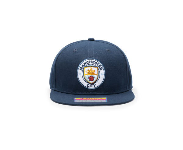 Manchester City Dawn Snapback hat with high crown, flat peak brim, and adjustable snapback closure.