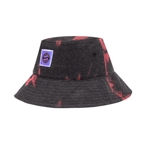 Bayern Munich Express Bucket Hat with flat top crown, and iridescent club logo patch on crown, in Black/Red