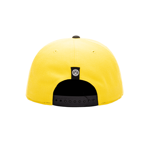 Back view of the Borussia Dortmund Team Snapback with high crown, flat peak, and snapback closure, in Yellow/Black