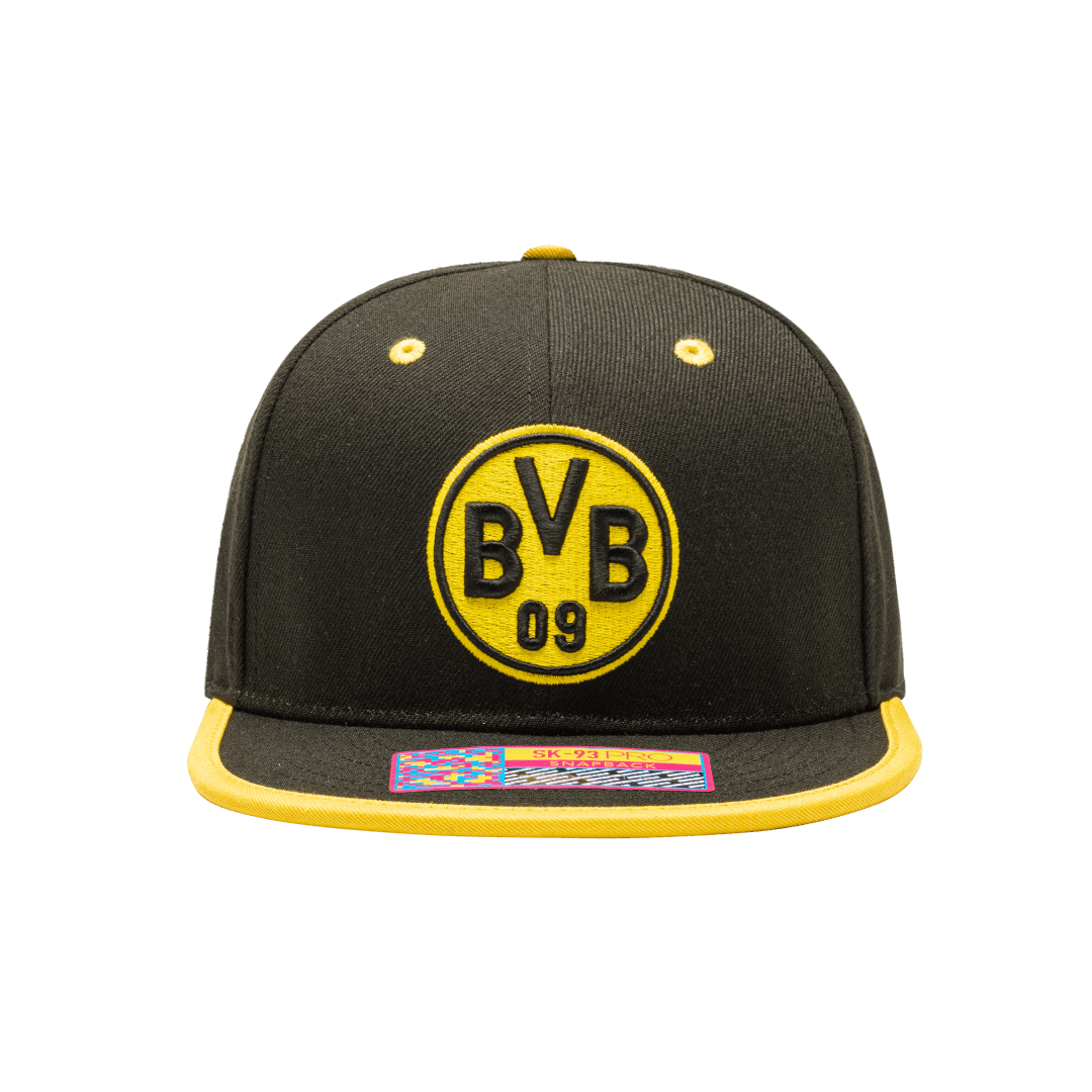 Borussia Dortmund Tape Snapback with high crown, flat peak brim, and snapback closure, in Black