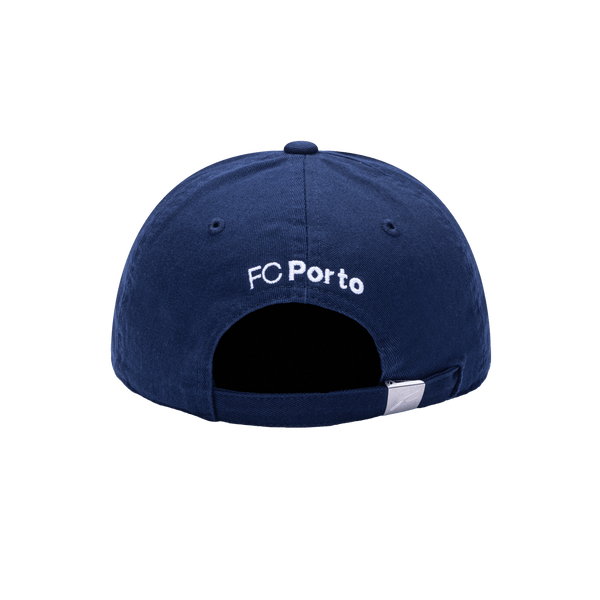 Back view of the FC Porto Bambo Classic hat with low unstructured crown, curved peak brim, and buckle closure, in blue.