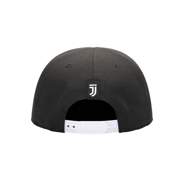 Back view of the Juventus Team Snapback with high crown, flat peak, and snapback closure, in Black/White