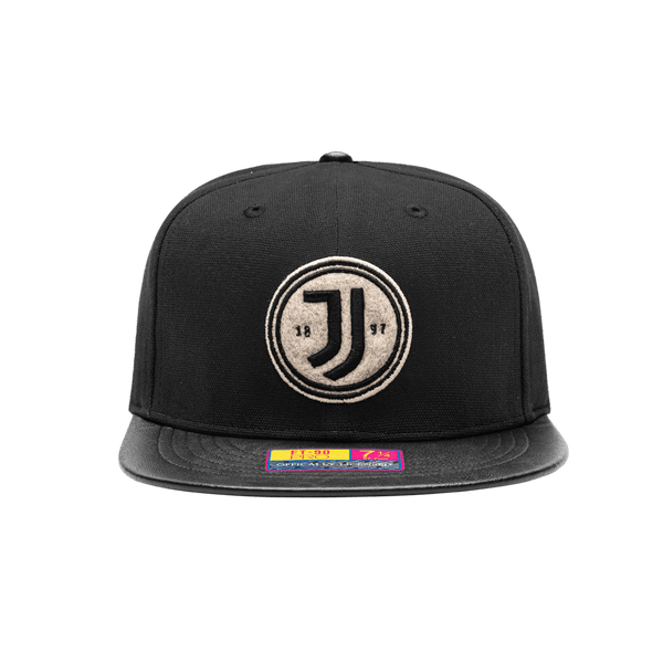 Juventus Swatch Fitted with high crown, PU leather flat peak brim, in Black