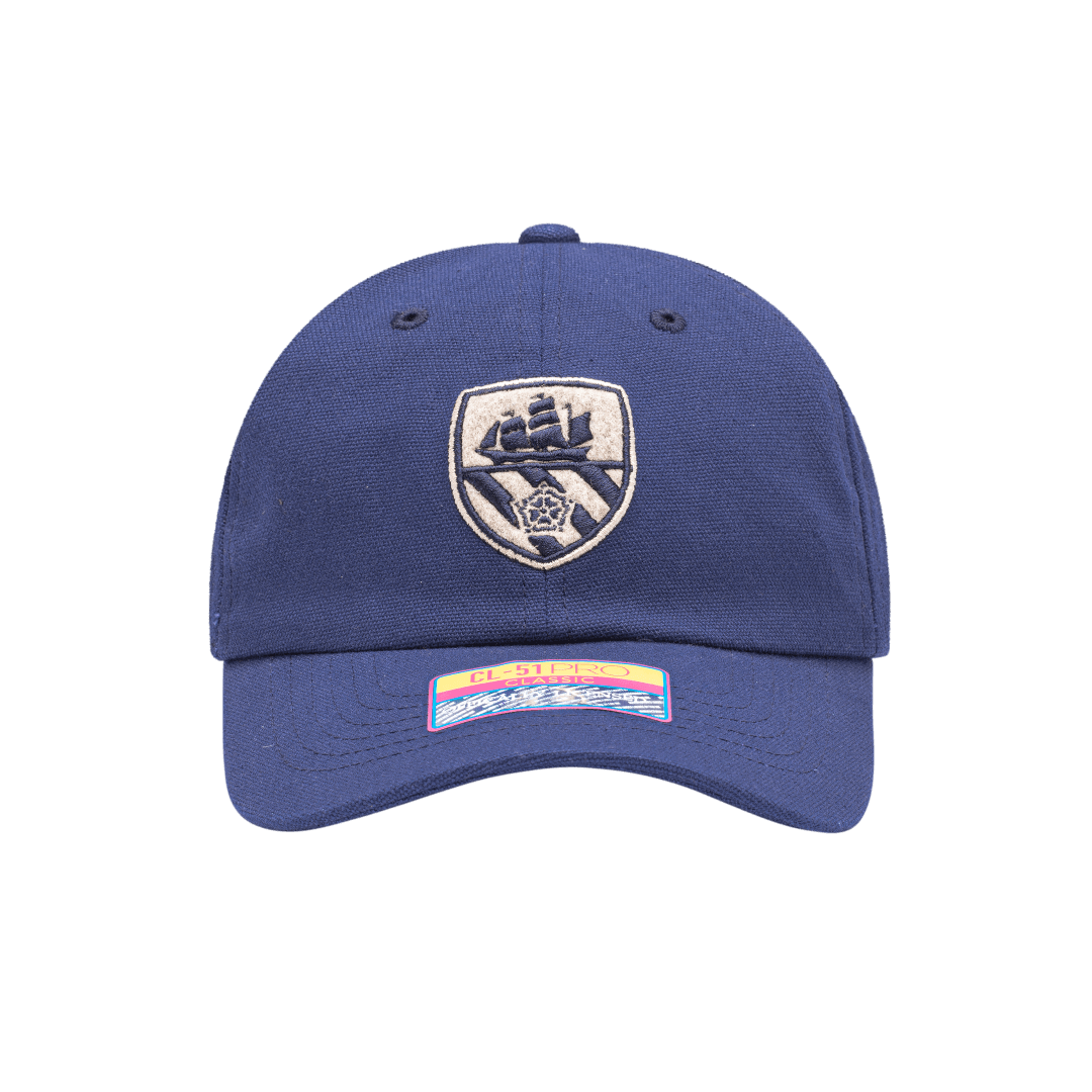 Manchester City Swatch Classic Adjustable in unstructured low crown, curved peak brim, and adjustable flip buckle closure, in Navy