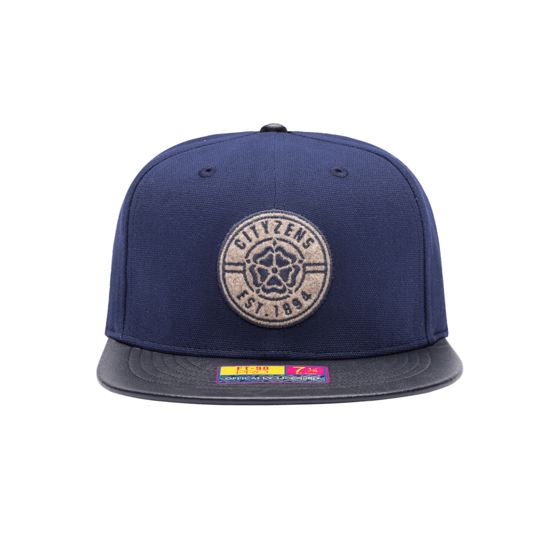 Juventus Swatch Fitted with high crown, PU leather flat peak brim, in Navy