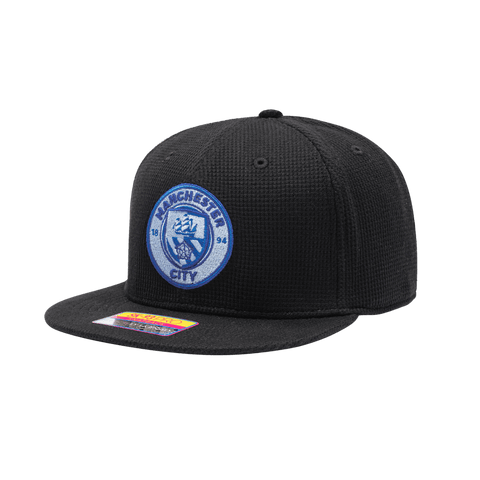 Manchester City Club Ink Snapback with high crown, flat peak brim, and snapback closure, in Black