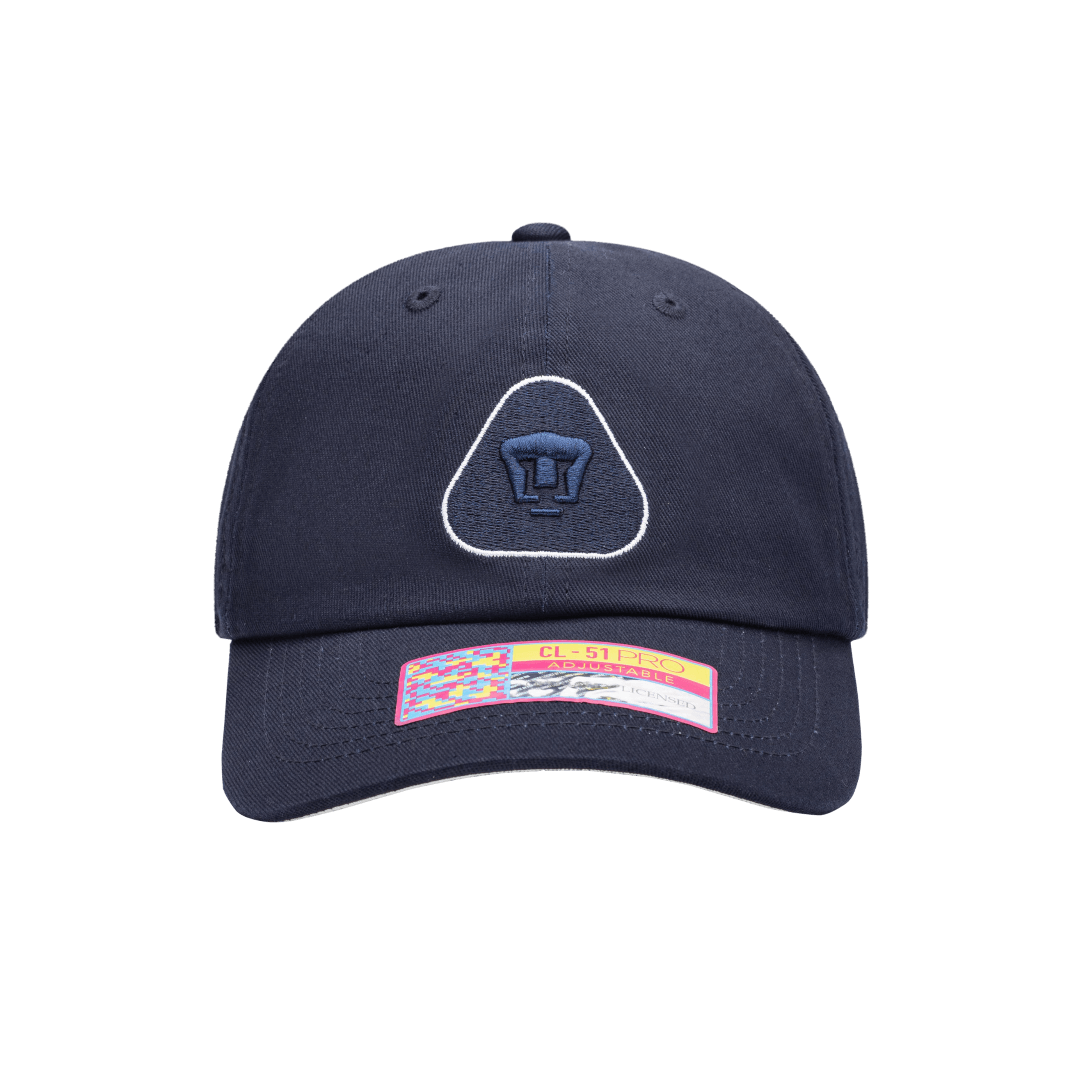 Pumas Eclipse Classic Adjustable in unstructured low crown, curved peak brim, and adjustable flip buckle closure, in Navy