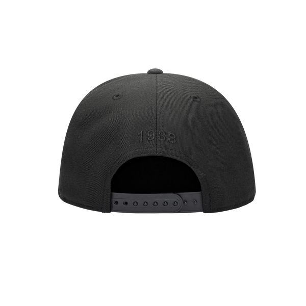 Back view of the Santos Laguna Dusk Snapback in black, with high crown and flat peak.